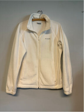 Columbia Fleece Jacket White Women’s Size XL Full Zip Mock Neck